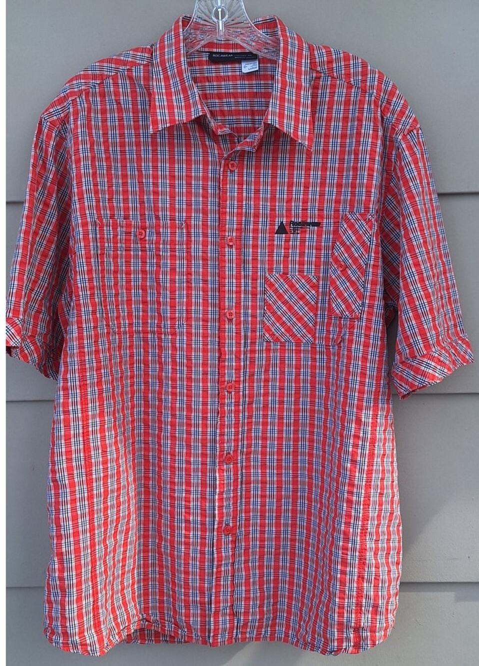 ROCAWEAR Men Short Sleeves 100% Cotton Casual Plaid Red White Shirt Size L